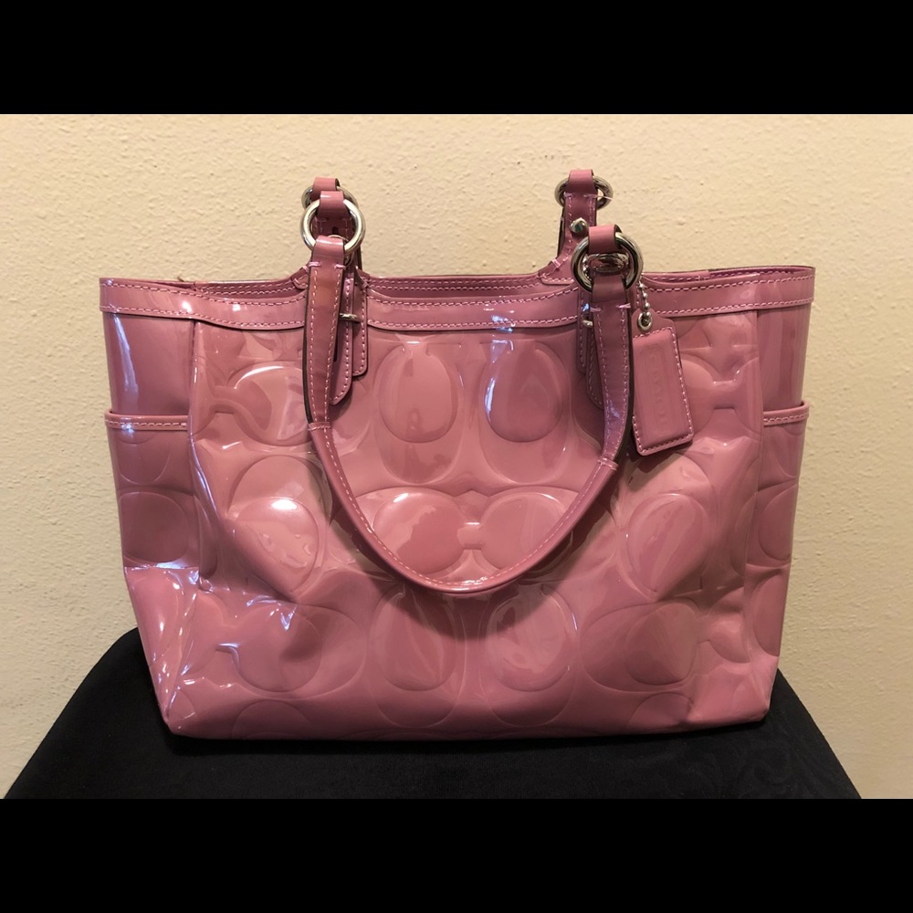 Rose Patent Leather Coach Tote in good condition